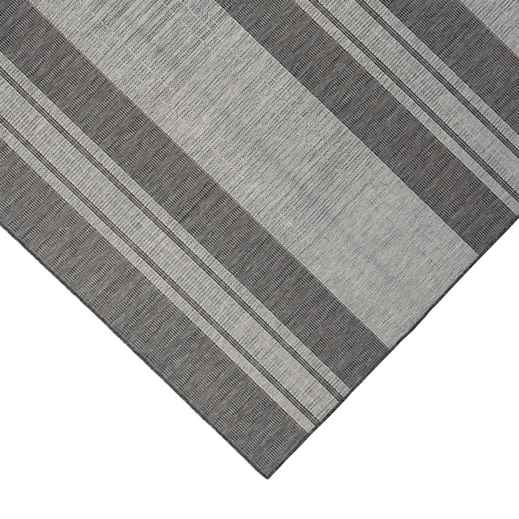 8' x 10' Blue and Gray Striped Stain Resistant Indoor Outdoor Area Rug