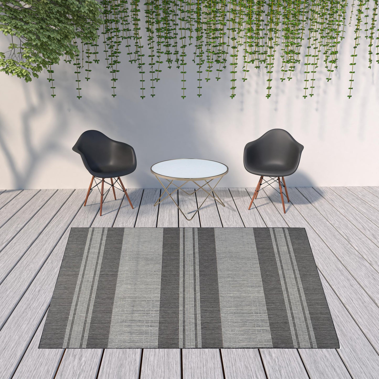 8' x 10' Blue and Gray Striped Stain Resistant Indoor Outdoor Area Rug