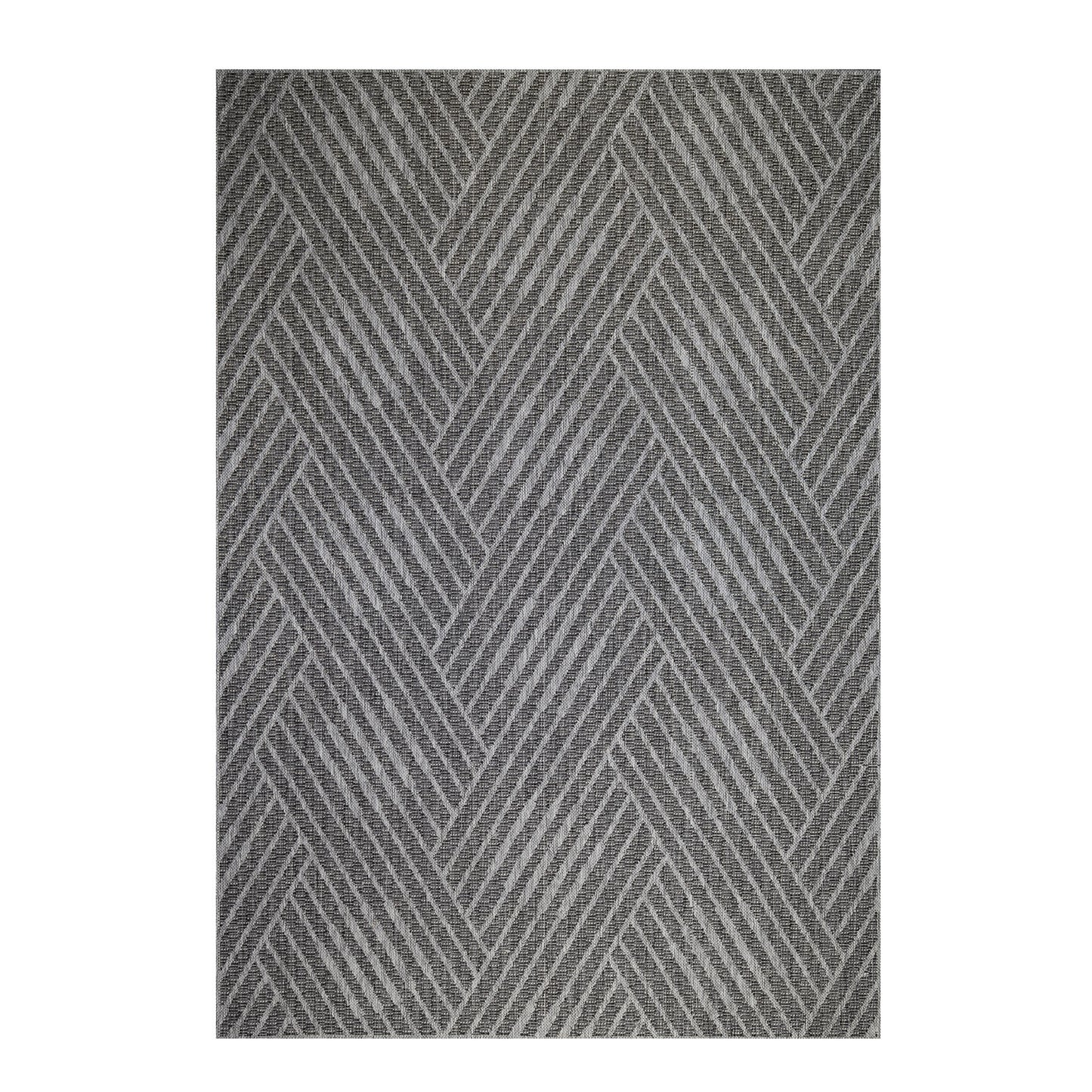 6' x 9' Gray and Blue Geometric Stain Resistant Indoor Outdoor Area Rug