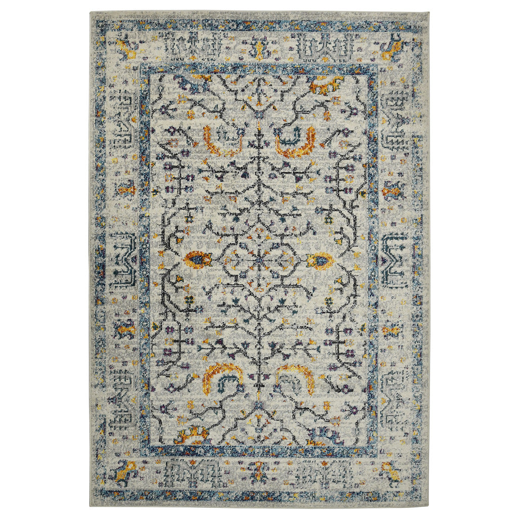 8' x 11' Yellow and Ivory Southwestern Stain Resistant Indoor Outdoor Area Rug