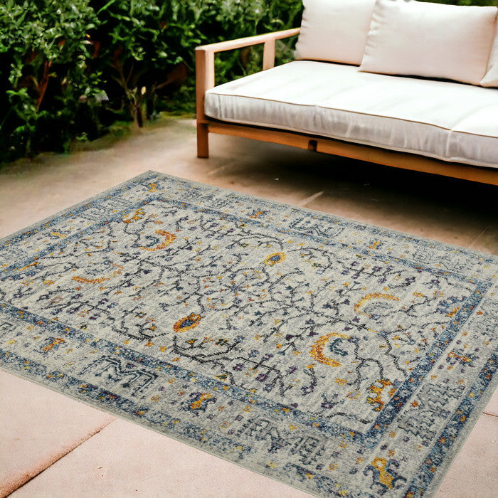 8' x 11' Yellow and Ivory Southwestern Stain Resistant Indoor Outdoor Area Rug