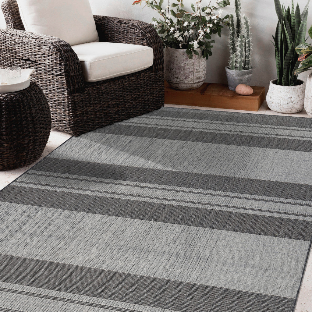 2' x 3' Blue and Gray Striped Stain Resistant Indoor Outdoor Area Rug