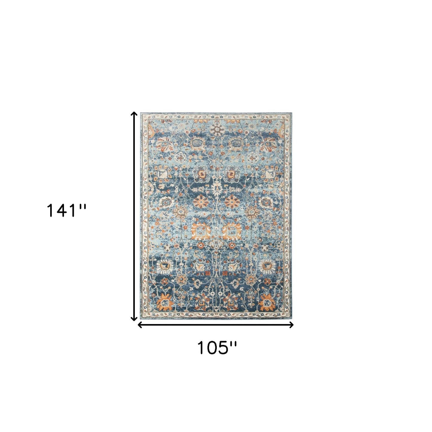 9' x 12' Blue and Orange Floral Stain Resistant Indoor Outdoor Area Rug