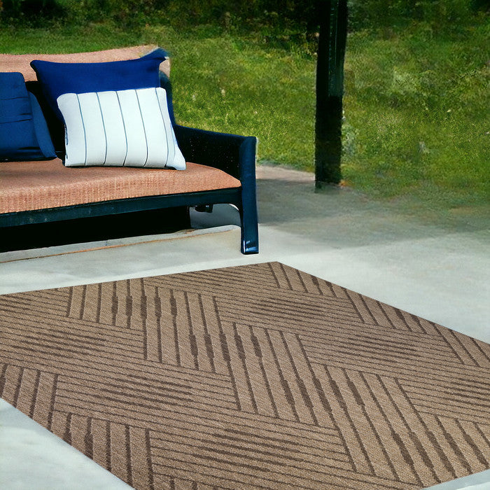 4' x 6' Beige Geometric Stain Resistant Indoor Outdoor Area Rug