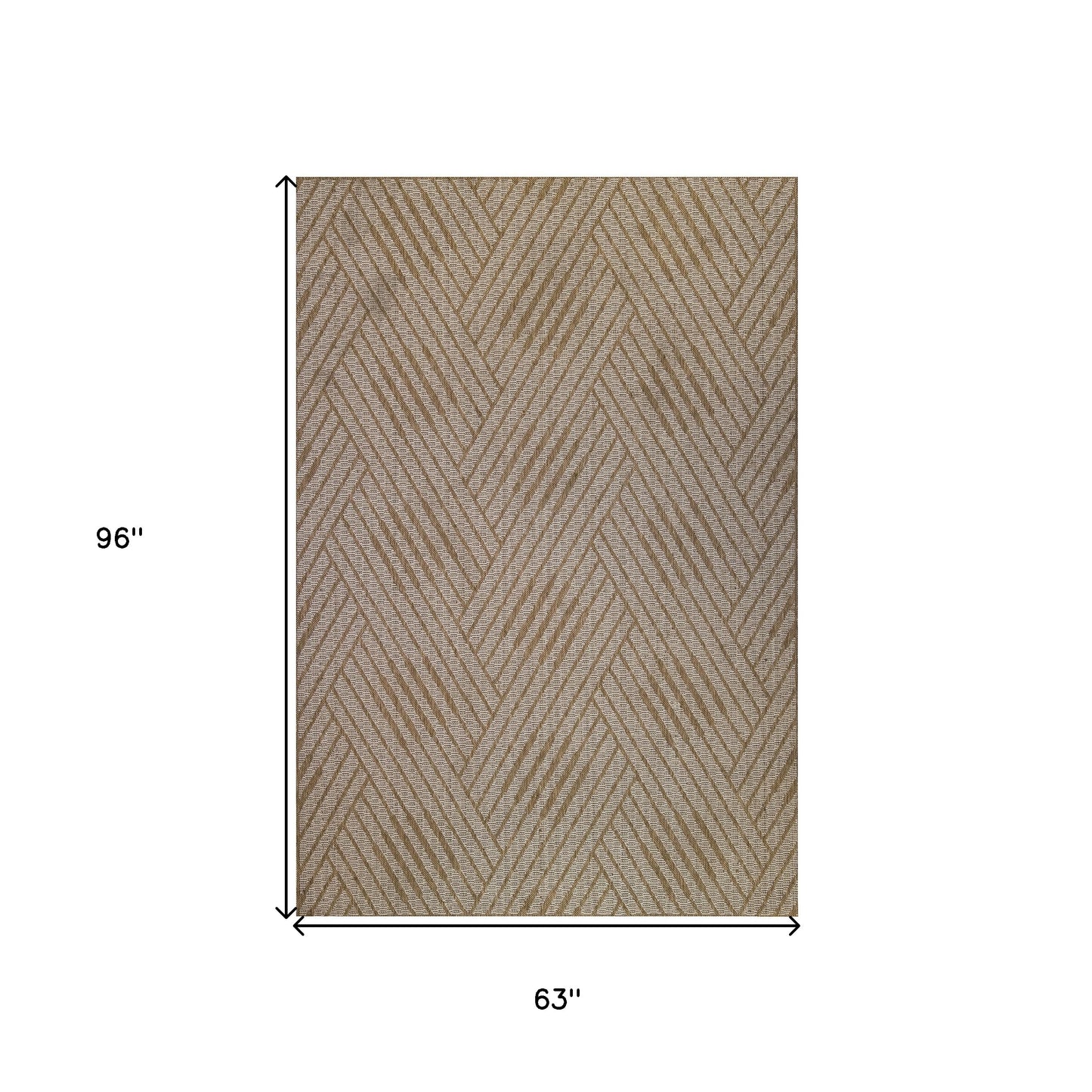 5' x 8' Beige Geometric Stain Resistant Indoor Outdoor Area Rug