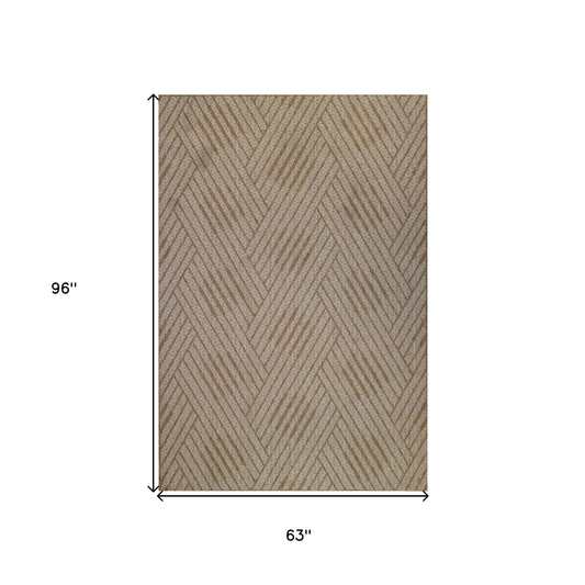 5' x 8' Beige Geometric Stain Resistant Indoor Outdoor Area Rug