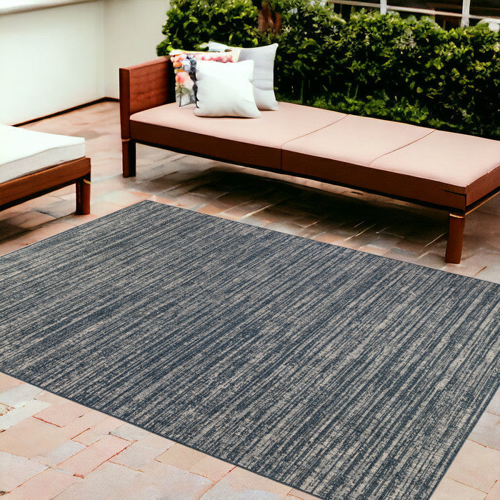 8' x 10' Gray and Blue Striped Stain Resistant Indoor Outdoor Area Rug