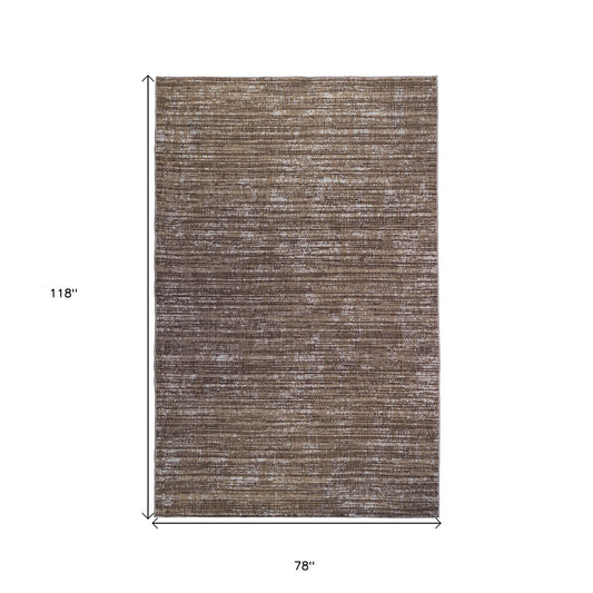 6' x 9' Brown and Ivory Striped Stain Resistant Indoor Outdoor Area Rug