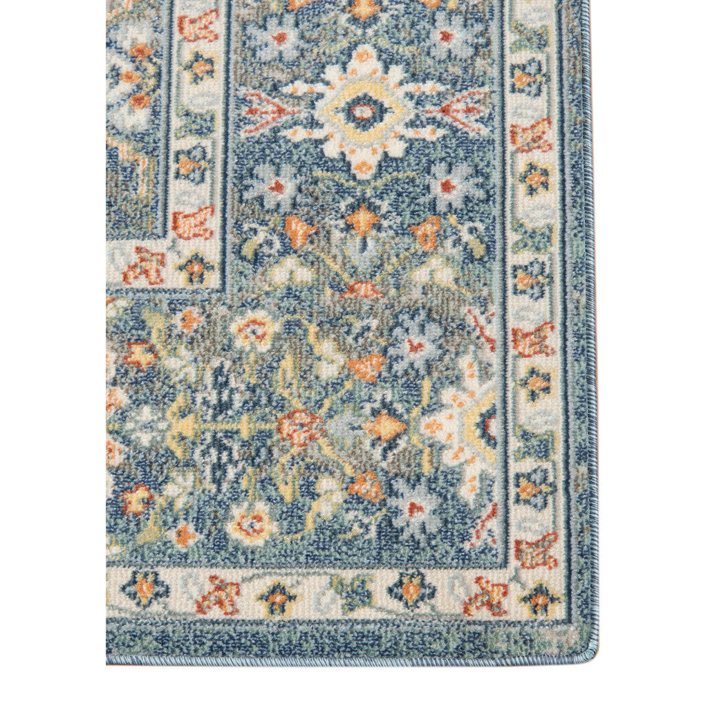 5' x 7' Blue and Orange Floral Medallion Stain Resistant Indoor Outdoor Area Rug