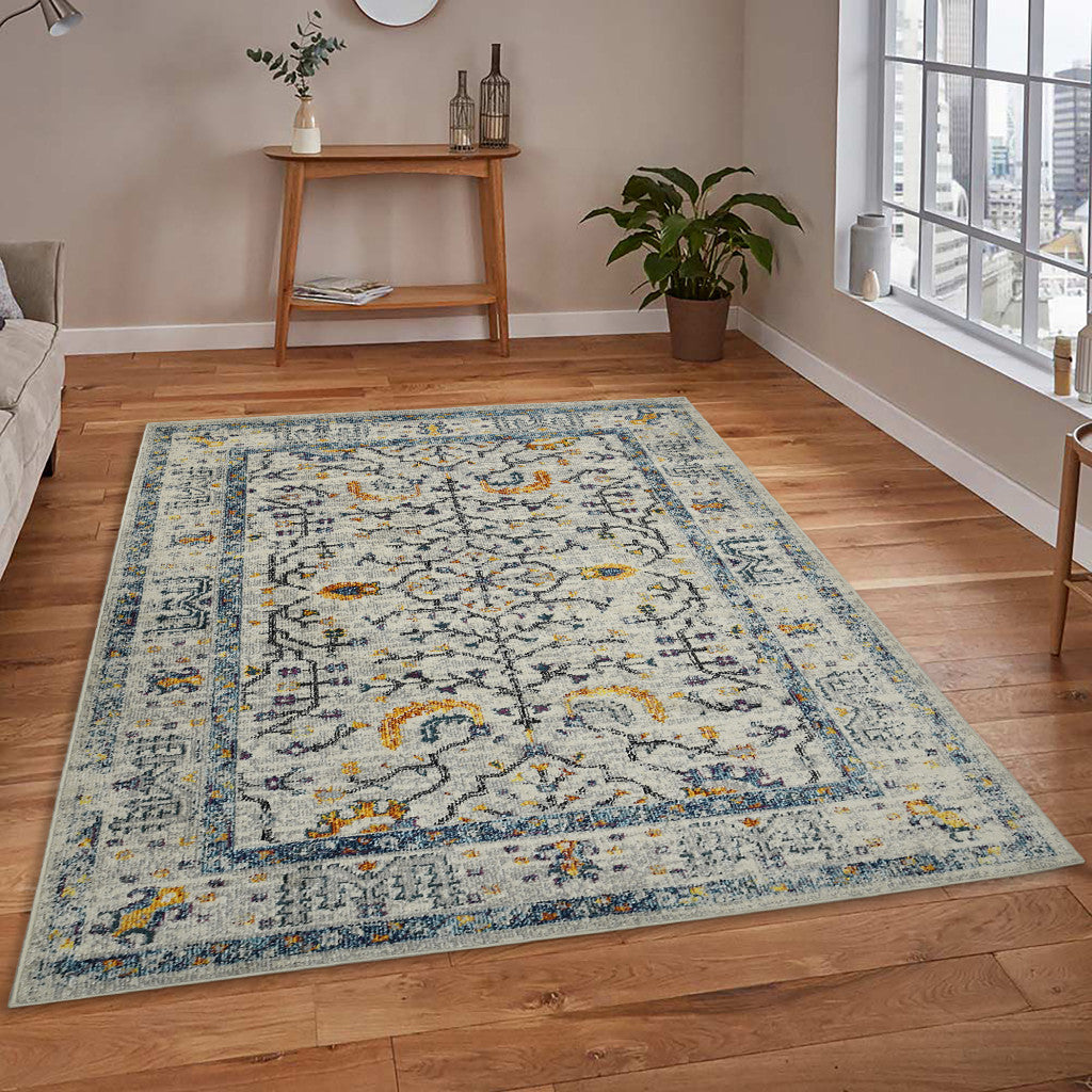 3' X 5' Yellow and Ivory Southwestern Stain Resistant Indoor Outdoor Area Rug