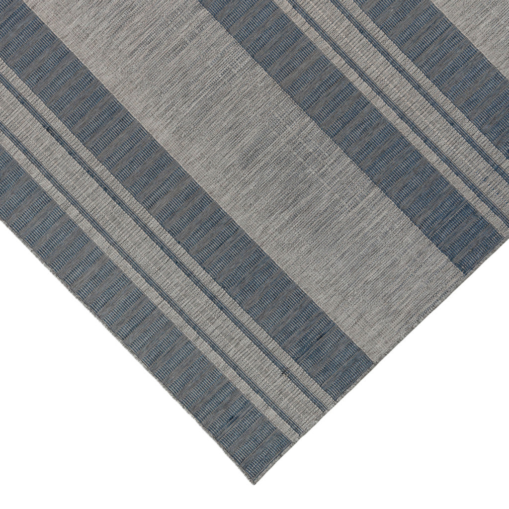 5' x 8' Blue and Gray Striped Stain Resistant Indoor Outdoor Area Rug