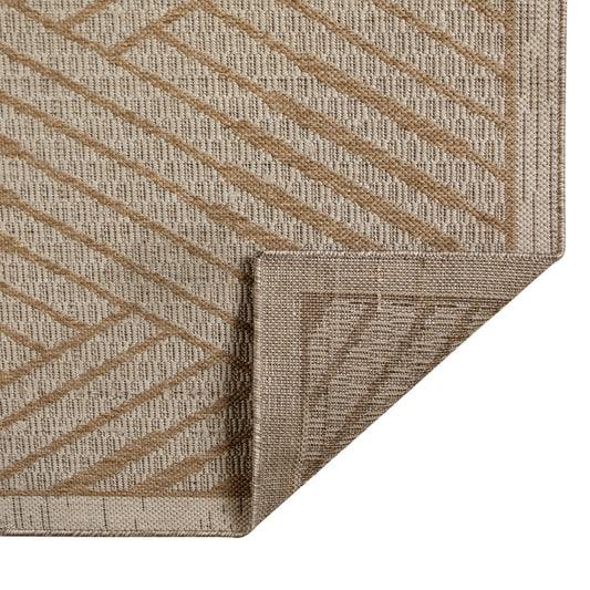 8' Runner Beige Geometric Stain Resistant Indoor Outdoor Runner Rug