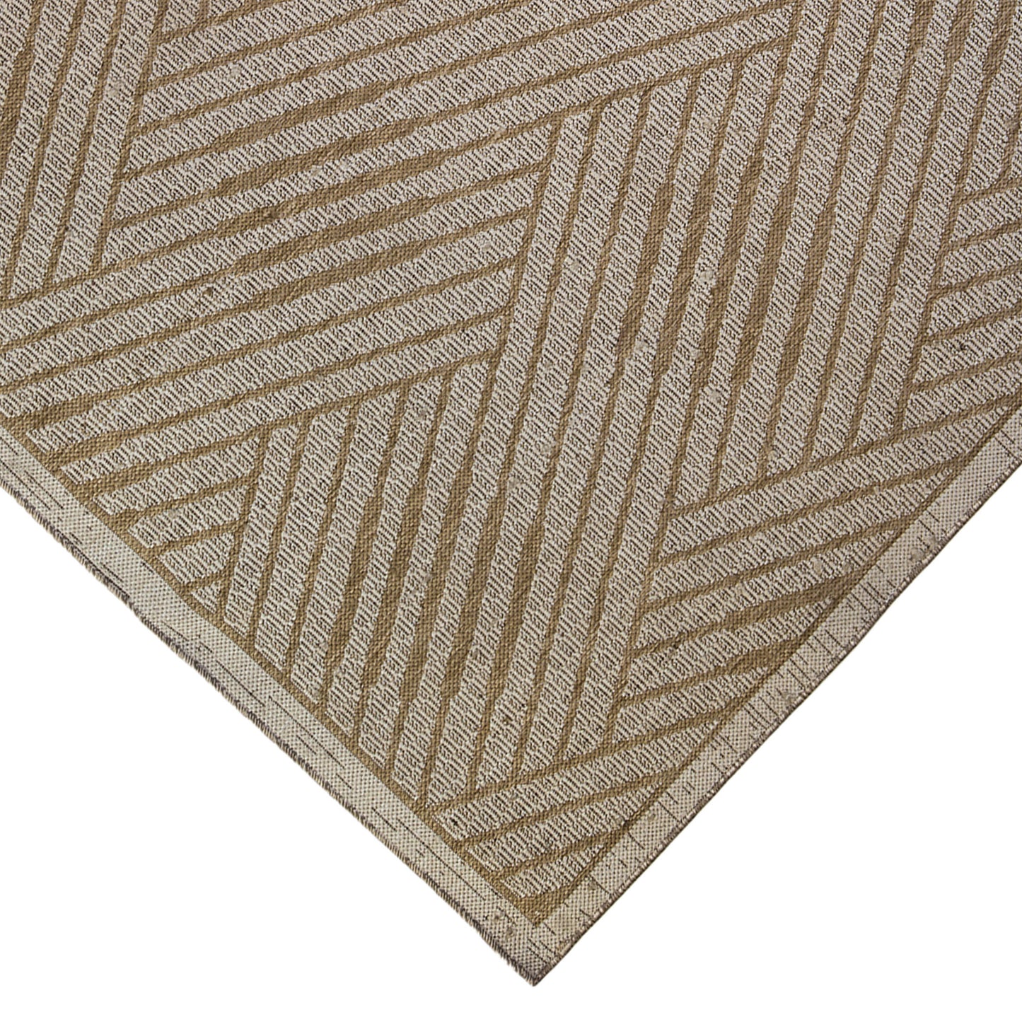 8' Runner Beige Geometric Stain Resistant Indoor Outdoor Runner Rug