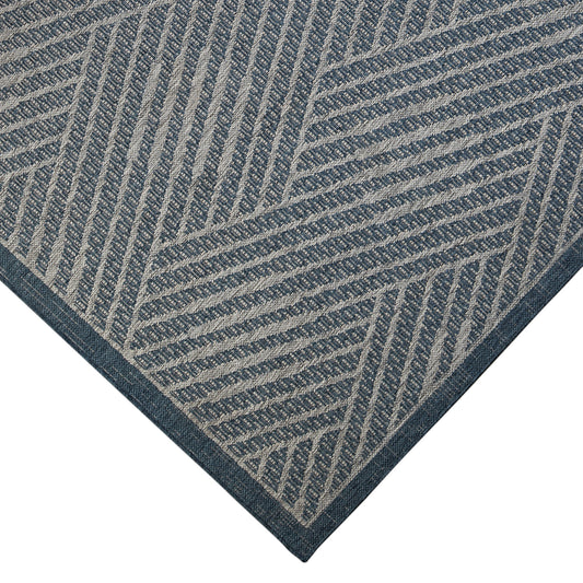 6' x 9' Gray and Blue Geometric Stain Resistant Indoor Outdoor Area Rug