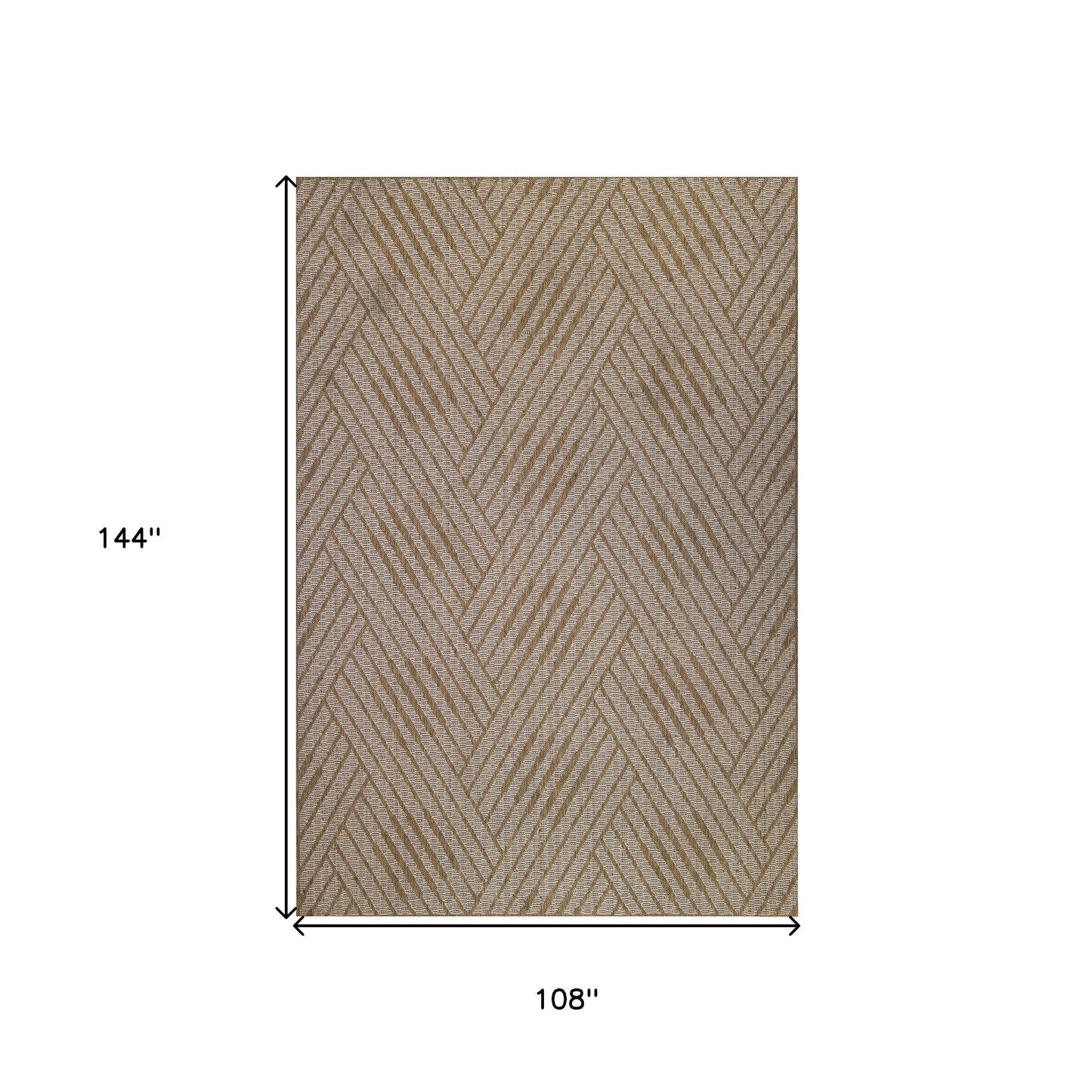 9' x 12' Beige Geometric Stain Resistant Indoor Outdoor Area Rug