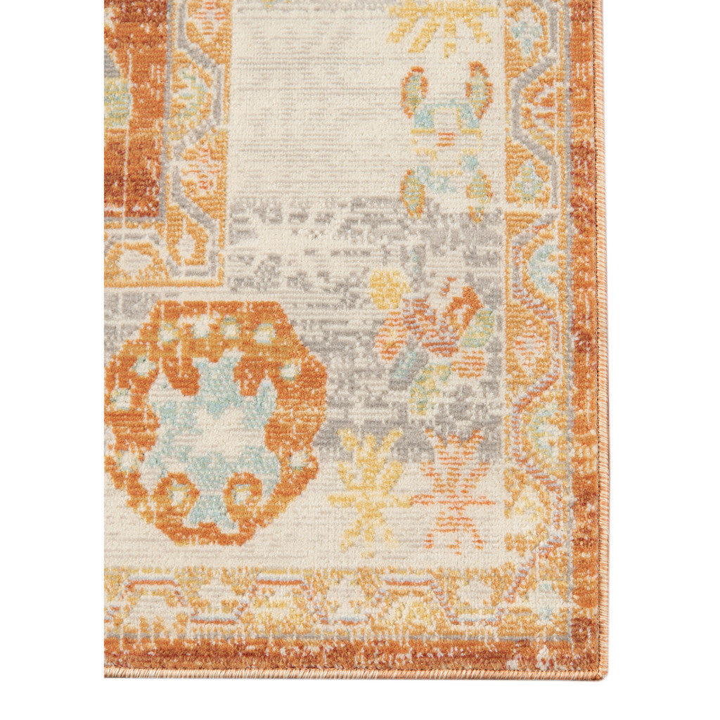 2' x 3' Blue and Orange Floral Stain Resistant Indoor Outdoor Area Rug