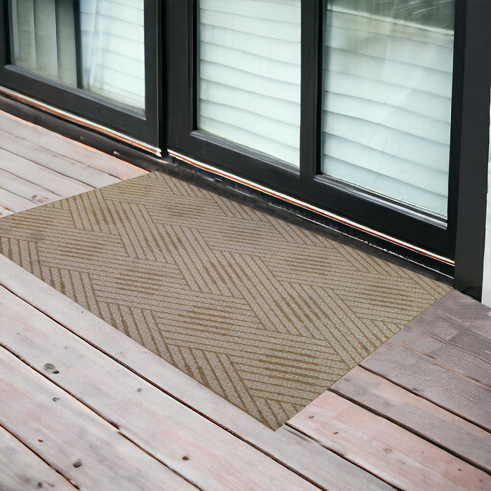 2' x 3' Beige Geometric Stain Resistant Indoor Outdoor Area Rug