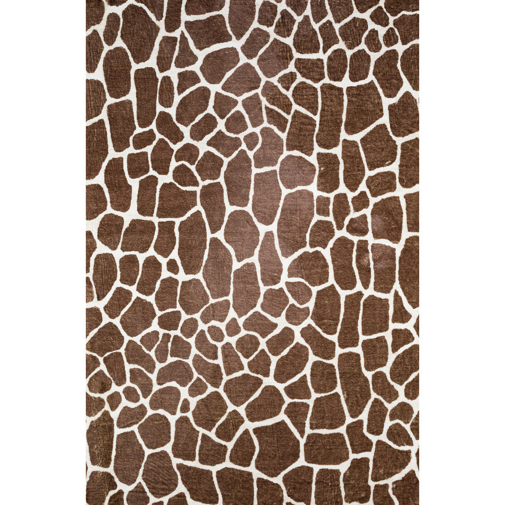 3' X 5' Brown Animal Print Shag Non Skid Area Rug