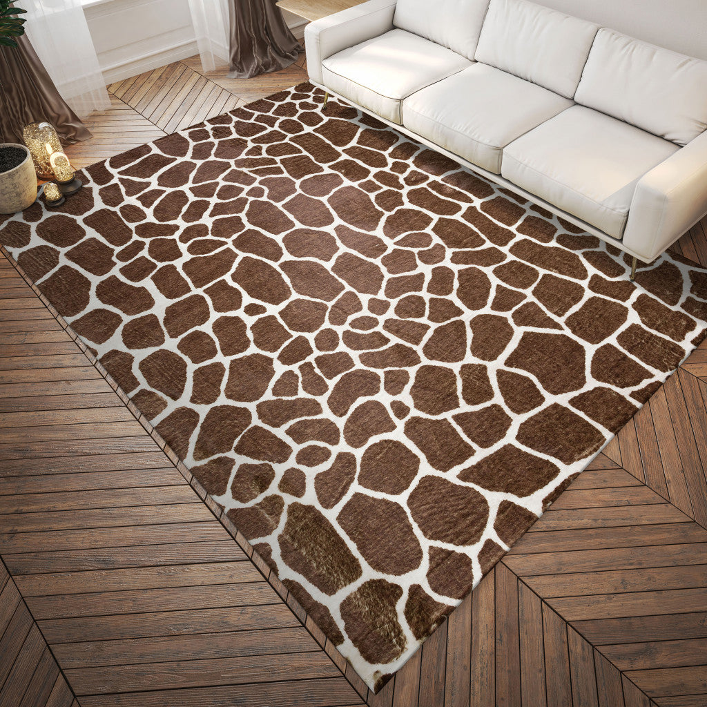 3' X 5' Brown Animal Print Shag Non Skid Area Rug