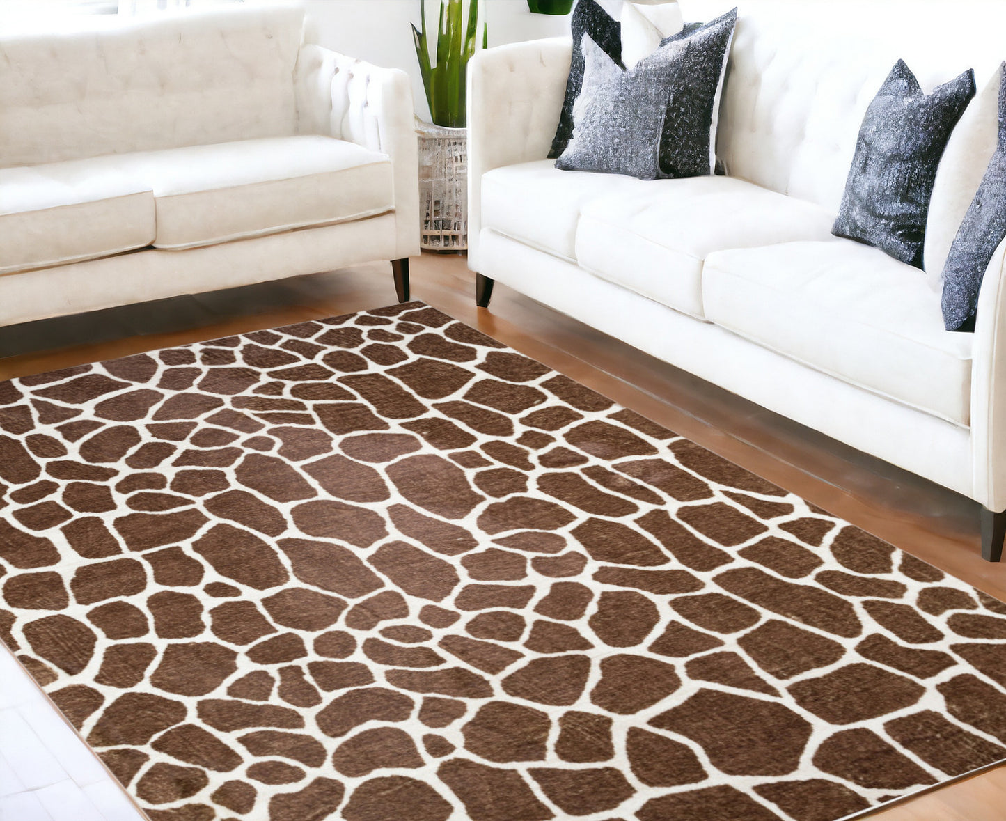 5' X 8' Brown Animal Print Shag Non Skid Area Rug