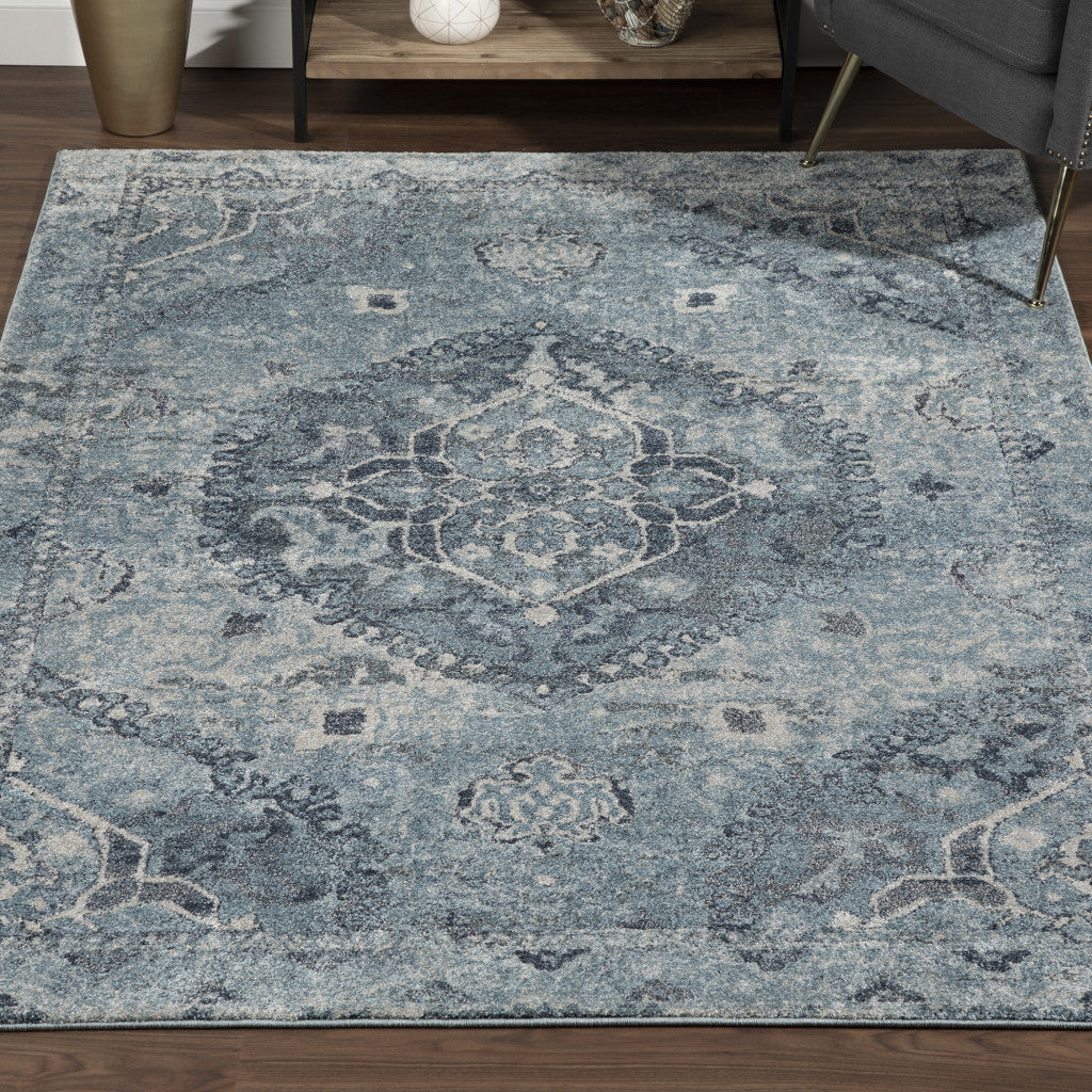 8' X 11' Blue Oriental Distressed Area Rug