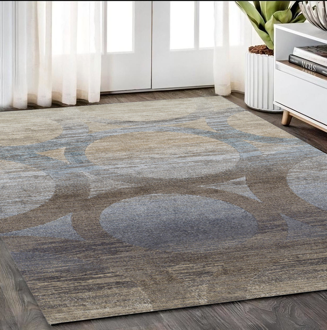 5' x 8' Brown and Beige Abstract Geometric Area Rug