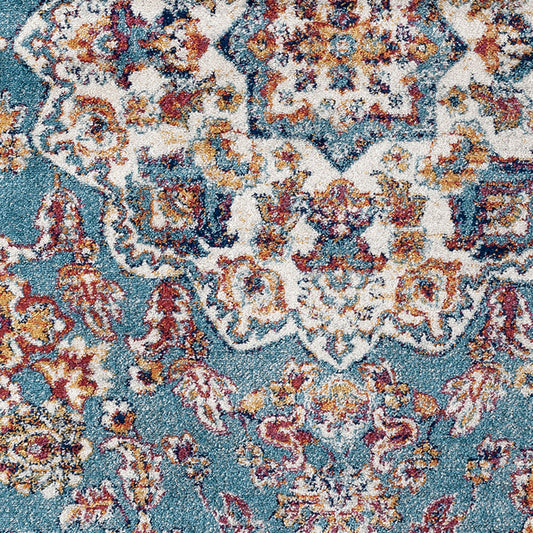 5' x 8' Blue and Orange Medallion Power Loom Area Rug