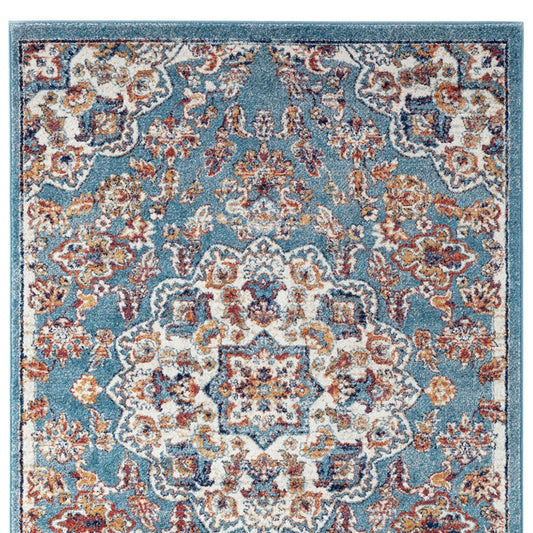 5' x 8' Blue and Orange Medallion Power Loom Area Rug