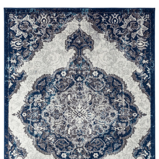 4' x 6' Blue and Gray Medallion Power Loom Area Rug