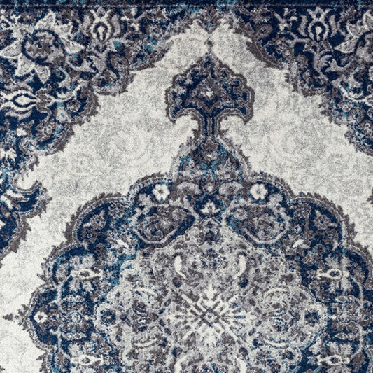 4' x 6' Blue and Gray Medallion Power Loom Area Rug
