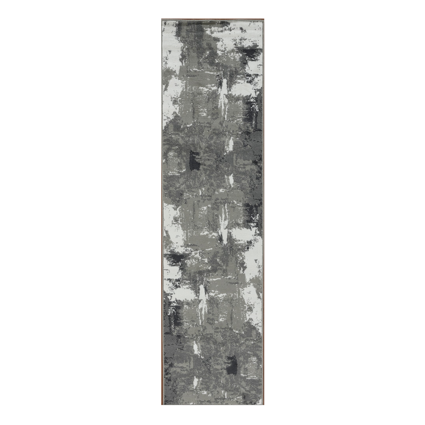 10' Gray and Ivory Abstract Power Loom Runner Rug