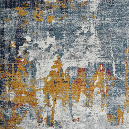 3' X 5' Blue and Orange Abstract Power Loom Area Rug