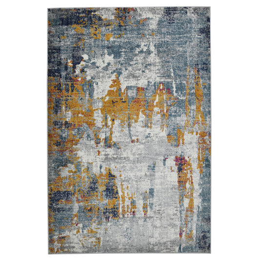 3' X 5' Blue and Orange Abstract Power Loom Area Rug