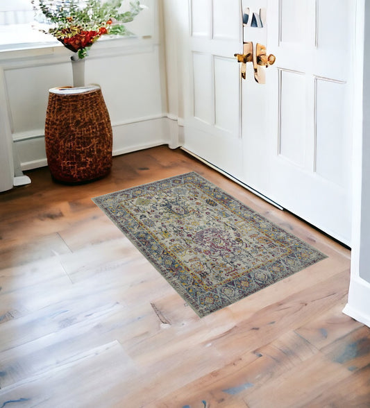 3' X 5' Gray Floral Power Loom Area Rug