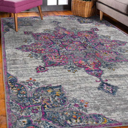 8' Pink Medallion Power Loom Runner Rug
