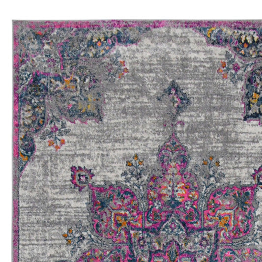 8' Pink Medallion Power Loom Runner Rug