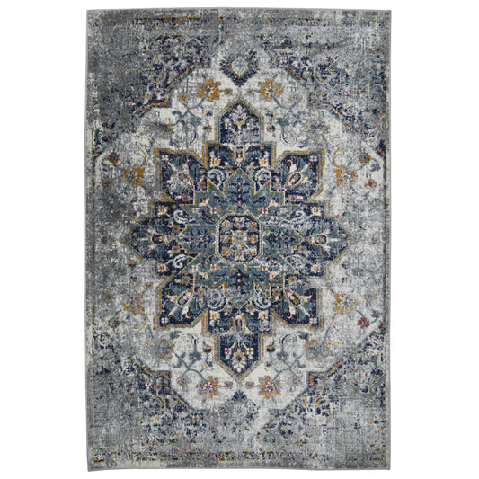 8' Gray Medallion Power Loom Runner Rug
