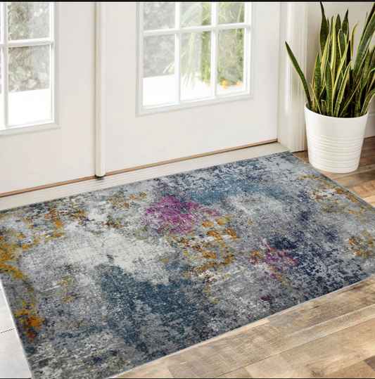 3' X 5' Blue and Pink Abstract Power Loom Area Rug