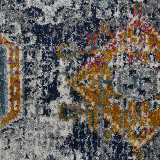3' X 5' Blue and Orange Geometric Power Loom Area Rug