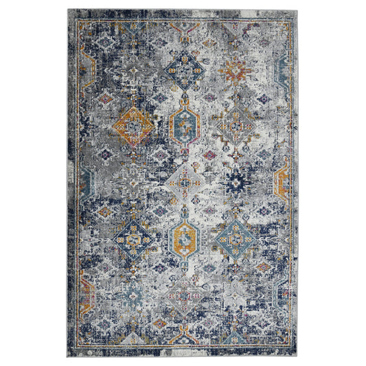 3' X 5' Blue and Orange Geometric Power Loom Area Rug