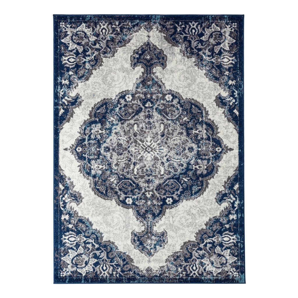 5' x 7' Blue and Gray Medallion Power Loom Area Rug