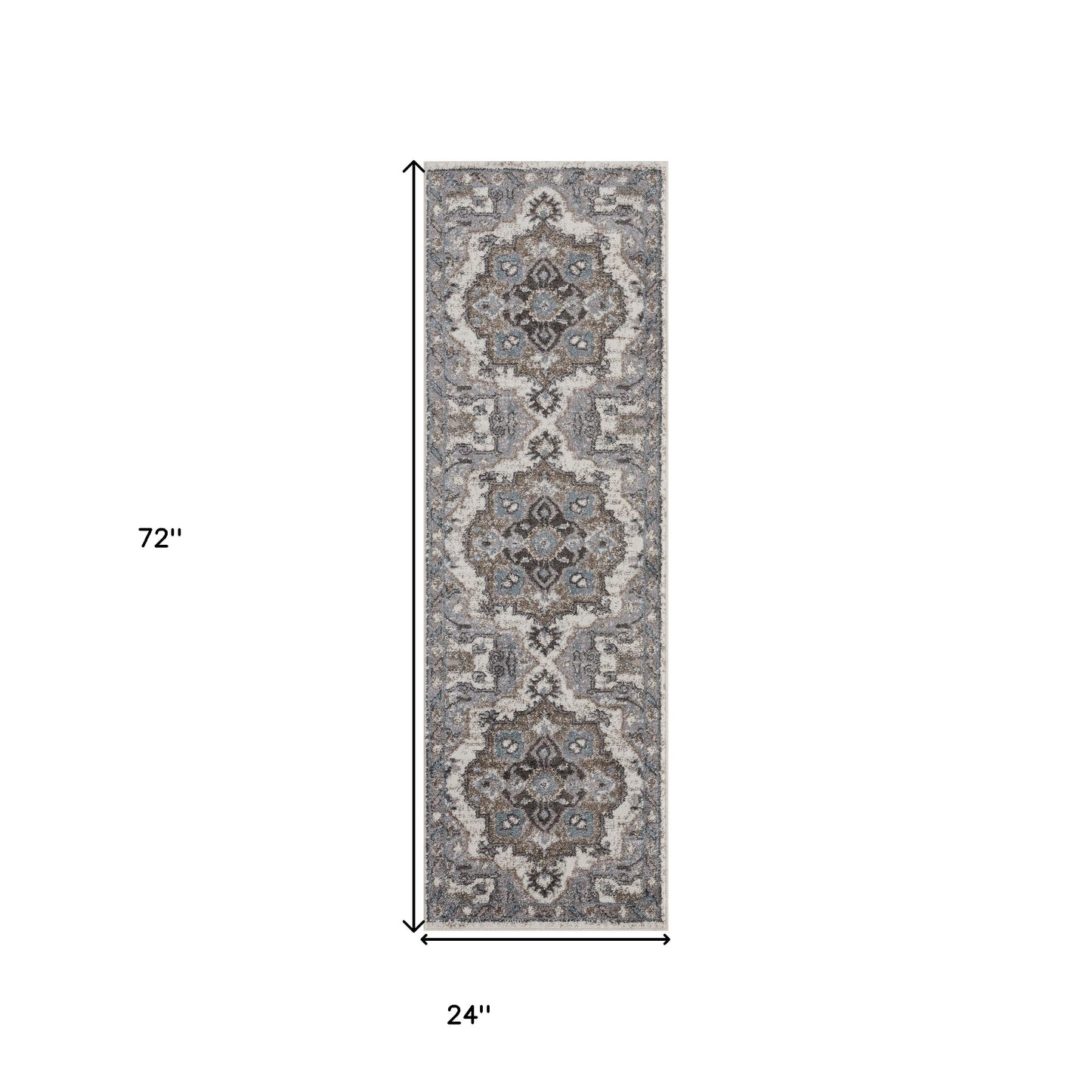 2' X 6' Gray and Beige Medallion Power Loom Runner Rug