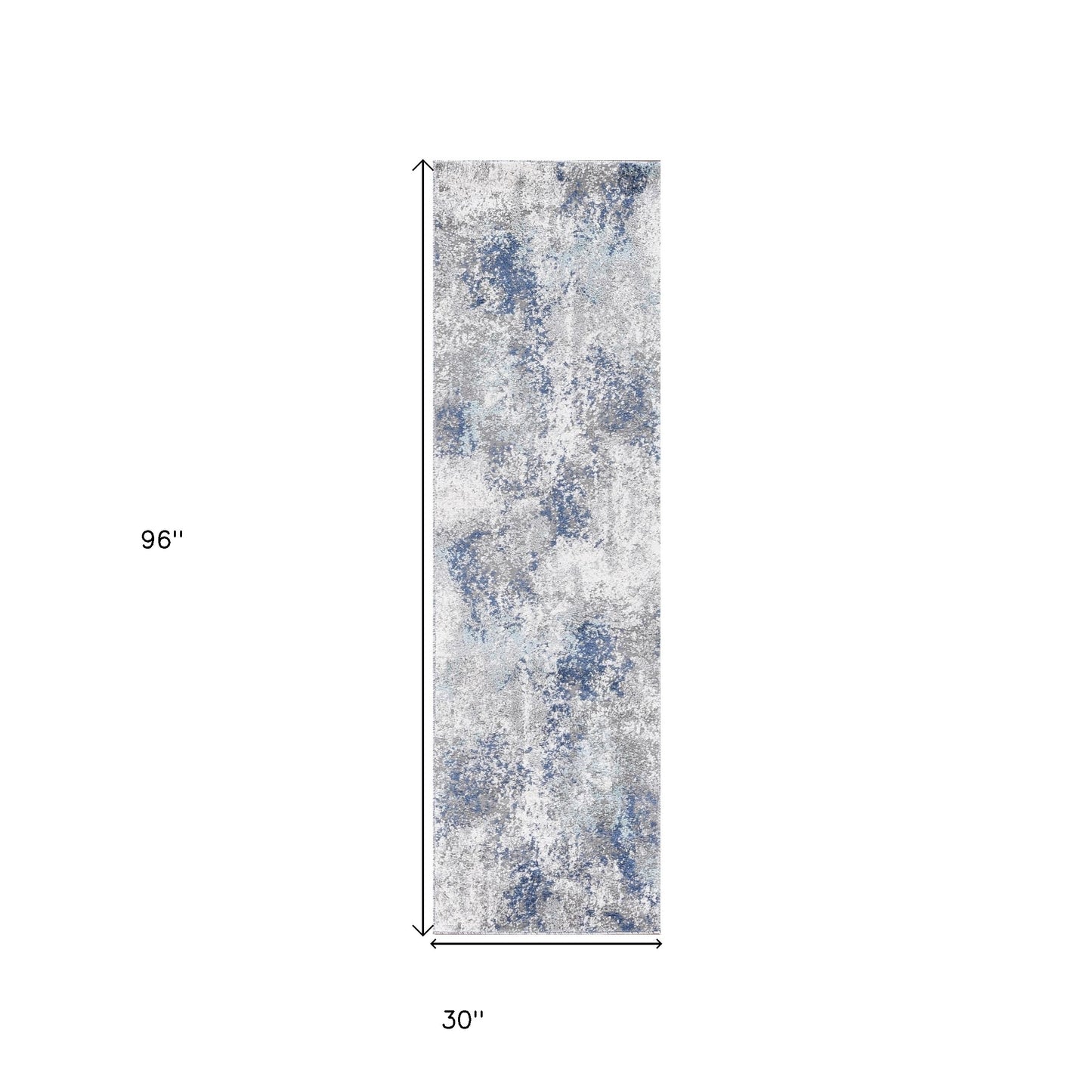8' Gray and Blue Abstract Power Loom Runner Rug