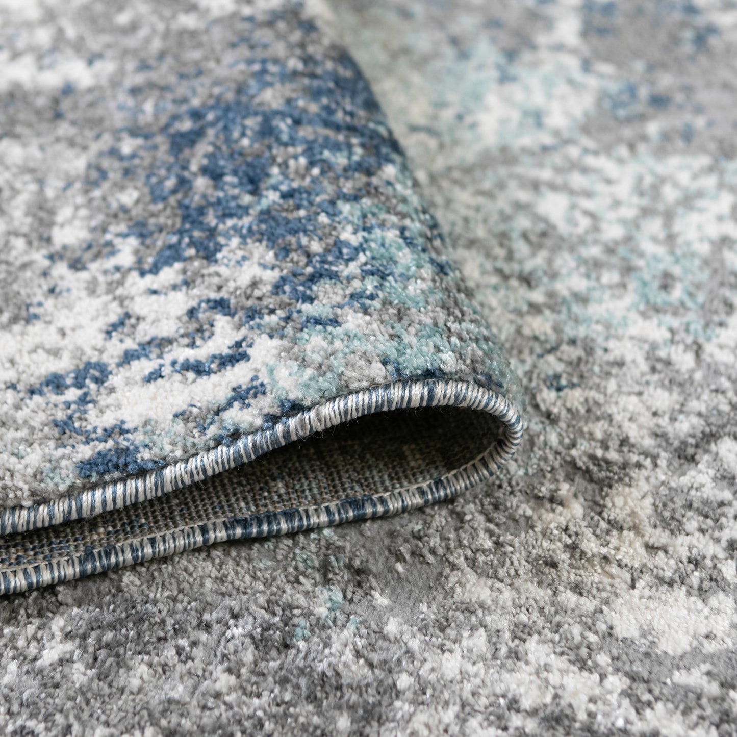 8' Gray and Blue Abstract Power Loom Runner Rug