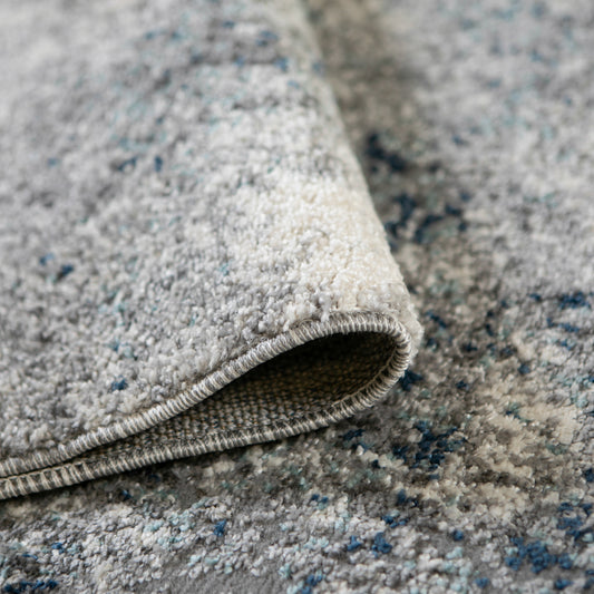 8' Blue and Gray Abstract Power Loom Runner Rug