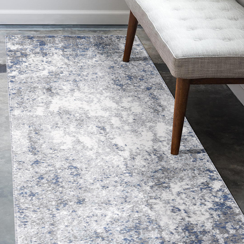 8' Blue and Gray Abstract Power Loom Runner Rug