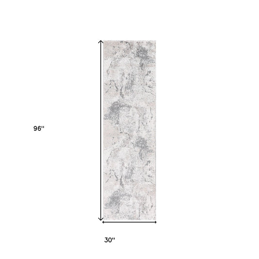 8' Gray and Beige Abstract Power Loom Runner Rug