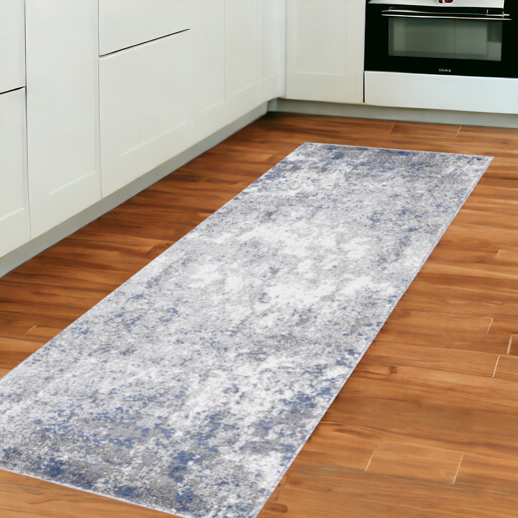 8' Blue and Gray Abstract Power Loom Runner Rug