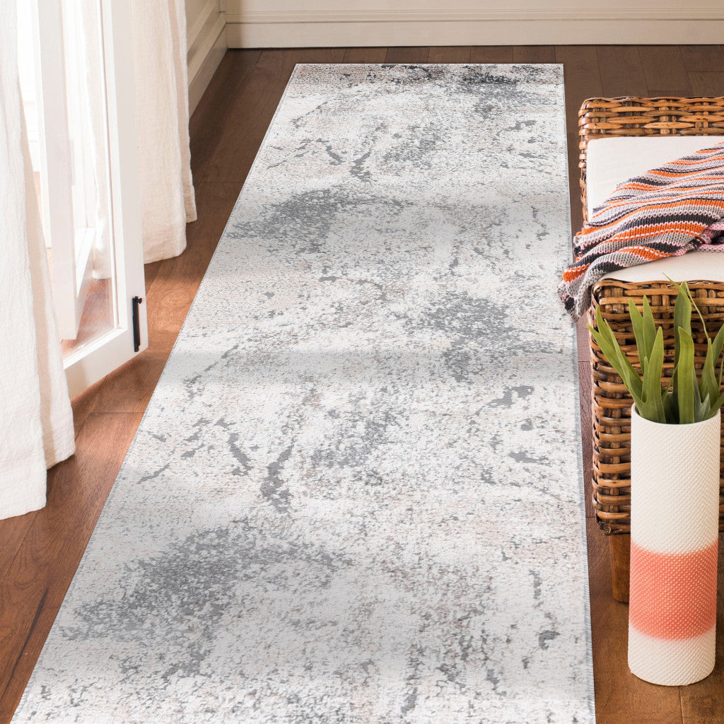 8' Gray and Beige Abstract Power Loom Runner Rug