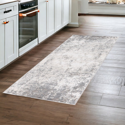 8' Gray and Beige Abstract Power Loom Runner Rug